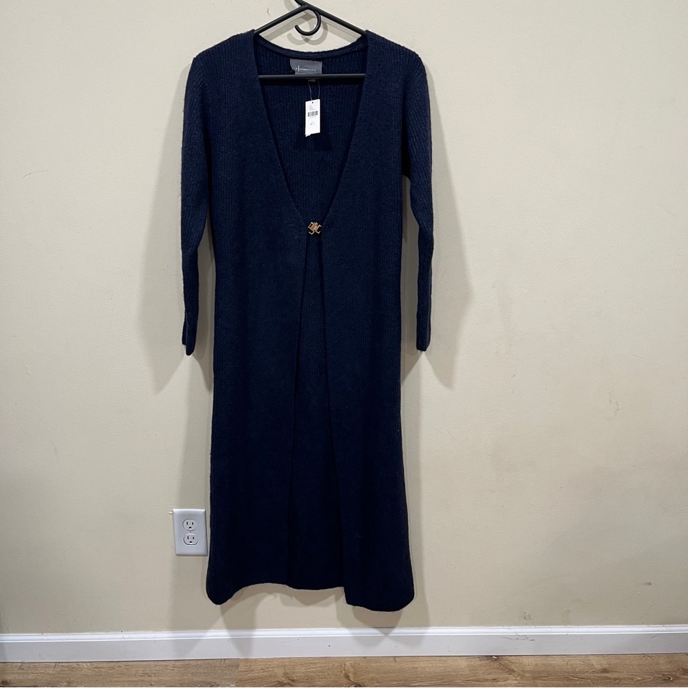 NWT Anthropologie navy long-sleeved, ribbed knit maxi long cardigan M/L wool